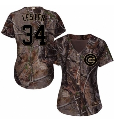 Women's Majestic Chicago Cubs #34 Jon Lester Authentic Camo Realtree Collection Flex Base MLB Jersey