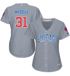 Women's Majestic Chicago Cubs #31 Greg Maddux Authentic Grey Road MLB Jersey