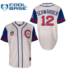 Men's Majestic Chicago Cubs #12 Kyle Schwarber Authentic Cream/Blue 1942 Turn Back The Clock MLB Jersey