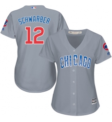 Women's Majestic Chicago Cubs #12 Kyle Schwarber Authentic Grey Road MLB Jersey