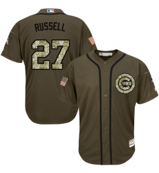 Youth Majestic Chicago Cubs #27 Addison Russell Authentic Green Salute to Service MLB Jersey