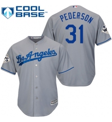 Youth Majestic Los Angeles Dodgers #31 Joc Pederson Replica Grey Road 2017 World Series Bound Cool Base MLB Jersey