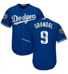 Men's Majestic Los Angeles Dodgers #9 Yasmani Grandal Authentic Royal Blue Team Logo Fashion Cool Base 2018 World Series MLB Jersey
