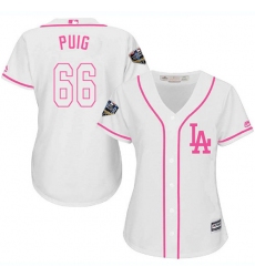 Women's Majestic Los Angeles Dodgers #66 Yasiel Puig Authentic White Fashion Cool Base 2018 World Series MLB Jersey