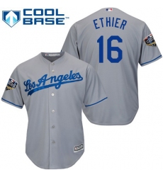 Youth Majestic Los Angeles Dodgers #16 Andre Ethier Authentic Grey Road Cool Base 2018 World Series MLB Jersey