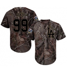 Men's Majestic Los Angeles Dodgers #99 Hyun-Jin Ryu Authentic Camo Realtree Collection Flex Base 2018 World Series MLB Jersey