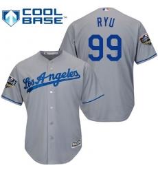 Youth Majestic Los Angeles Dodgers #99 Hyun-Jin Ryu Authentic Grey Road Cool Base 2018 World Series MLB Jersey
