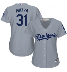 Women's Majestic Los Angeles Dodgers #31 Mike Piazza Authentic Grey Road Cool Base MLB Jersey