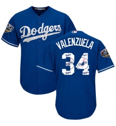 Men's Majestic Los Angeles Dodgers #34 Fernando Valenzuela Authentic Royal Blue Team Logo Fashion Cool Base 2018 World Series MLB Jersey
