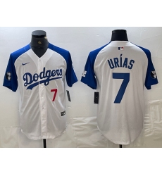 Mens Los Angeles Dodgers #7 Julio Urias Number White Blue Fashion Stitched Cool Base Limited Jersey