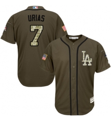 Men's Majestic Los Angeles Dodgers #7 Julio Urias Replica Green Salute to Service MLB Jersey
