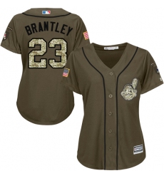 Women's Majestic Cleveland Indians #23 Michael Brantley Authentic Green Salute to Service MLB Jersey