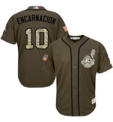 Men's Majestic Cleveland Indians #10 Edwin Encarnacion Authentic Green Salute to Service MLB Jersey