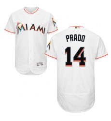 Men's Majestic Miami Marlins #14 Martin Prado White Home Flex Base Authentic Collection MLB Jersey