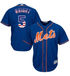 Men's Majestic New York Mets #5 David Wright Replica Royal Blue USA Flag Fashion MLB Jersey