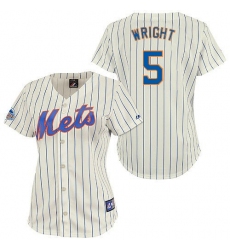 Women's Majestic New York Mets #5 David Wright Authentic Cream/Blue Strip MLB Jersey