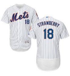 Men's Majestic New York Mets #18 Darryl Strawberry White Home Flex Base Authentic Collection MLB Jersey