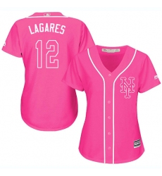 Women's Majestic New York Mets #12 Juan Lagares Authentic Pink Fashion Cool Base MLB Jersey