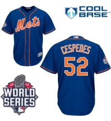 Men's Majestic New York Mets #52 Yoenis Cespedes Authentic Royal Blue Alternate Home Cool Base 2015 World Series MLB Jersey