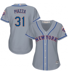 Women's Majestic New York Mets #31 Mike Piazza Replica Grey Road Cool Base MLB Jersey