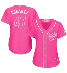 Women's Majestic Washington Nationals #47 Gio Gonzalez Replica Pink Fashion Cool Base MLB Jersey
