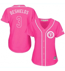 Women's Majestic Texas Rangers #3 Delino DeShields Authentic Pink Fashion Cool Base MLB Jersey
