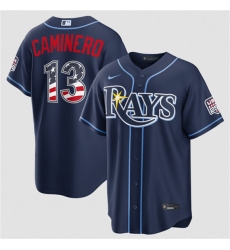 Men's Tampa Bay Rays #13 Junior Caminero Navy 2026 USA 250 Fourth of July Home Stitched Baseball Jersey