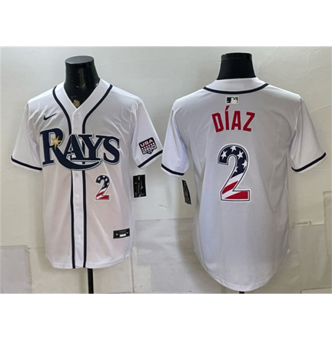 Men's Tampa Bay Rays #2 Yandy Díaz White 2026 USA 250 Fourth of July Home Stitched Baseball Jersey