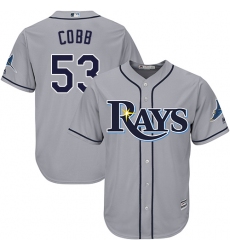 Youth Majestic Tampa Bay Rays #53 Alex Cobb Replica Grey Road Cool Base MLB Jersey