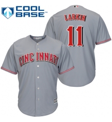 Men's Majestic Cincinnati Reds #11 Barry Larkin Replica Grey Road Cool Base MLB Jersey