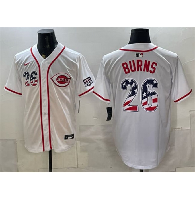 Men's Cincinnati Reds #26 Chase Burns White 2026 USA 250 Fourth of July Home Stitched Jersey