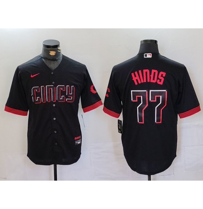 Men's Cincinnati Reds #77 Rece Hinds Black 2023 City Connect Cool Base Stitched Jersey