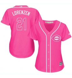 Women's Majestic Cincinnati Reds #21 Michael Lorenzen Replica Pink Fashion Cool Base MLB Jersey