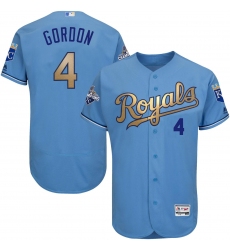 Men's Majestic Kansas City Royals #4 Alex Gordon Authentic Light Blue 2015 World Series Champions Gold Program FlexBase MLB Jersey