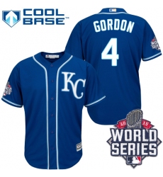 Men's Majestic Kansas City Royals #4 Alex Gordon Replica Blue Alternate 2 Cool Base 2015 World Series