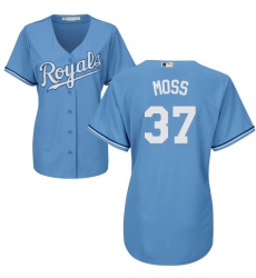 Women's Majestic Kansas City Royals #37 Brandon Moss Authentic Light Blue Alternate 1 Cool Base MLB Jersey