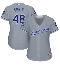 Women's Majestic Kansas City Royals #48 Joakim Soria Authentic Grey Road Cool Base MLB Jersey