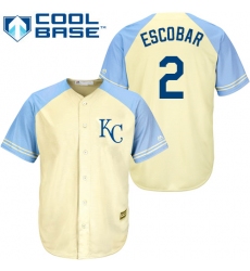 Men's Majestic Kansas City Royals #2 Alcides Escobar Authentic Cream Exclusive Vintage Cool Base MLB Jersey
