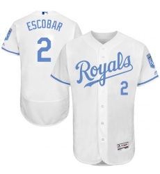 Men's Majestic Kansas City Royals #2 Alcides Escobar Authentic White 2016 Father's Day Fashion Flex Base MLB Jersey
