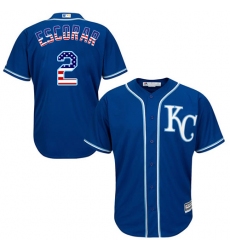 Men's Majestic Kansas City Royals #2 Alcides Escobar Replica Royal Blue USA Flag Fashion MLB Jersey