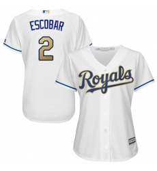 Women's Majestic Kansas City Royals #2 Alcides Escobar Authentic White Home Cool Base MLB Jersey