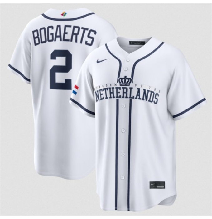 Men's Netherlands Baseball #2 Xander Bogaerts White 2026 World Baseball Classic Home Stadium Stitched Jersey