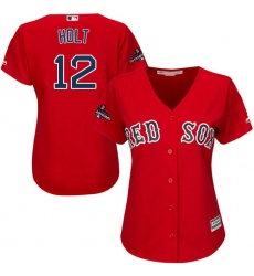 Women's Majestic Boston Red Sox #12 Brock Holt Authentic Red Alternate Home 2018 World Series Champions MLB Jersey