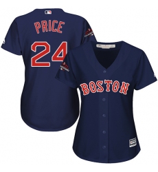 Women's Majestic Boston Red Sox #24 David Price Authentic Navy Blue Alternate Road 2018 World Series Champions MLB Jersey
