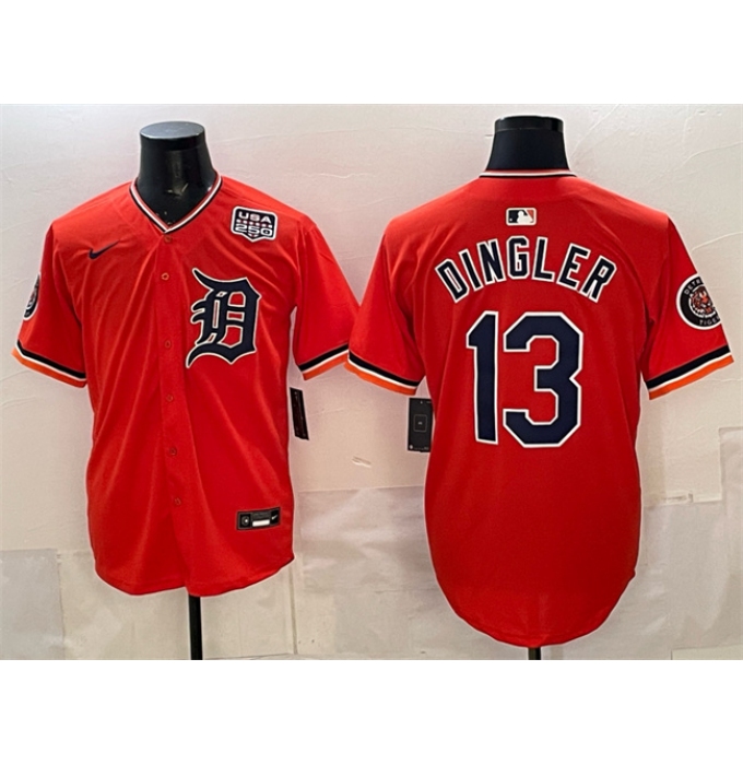 Men's Detroit Tigers #13 Dillon Dingler Orange 2026 Alternate USA 250 Vapor Premier Limited Stitched Baseball Jersey