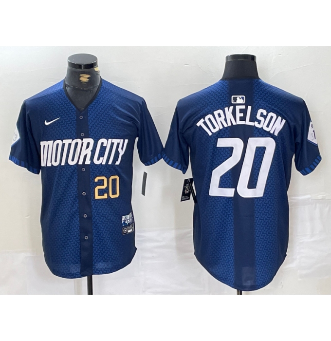 Mens Detroit Tigers #20 Spencer Torkelson Number 2024 Navy City Connect Cool Base Limited Stitched Jersey