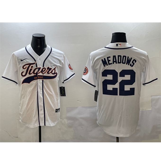 Men's Detroit Tigers #22 Parker Meadows White With Cool Base Stitched Baseball Jersey