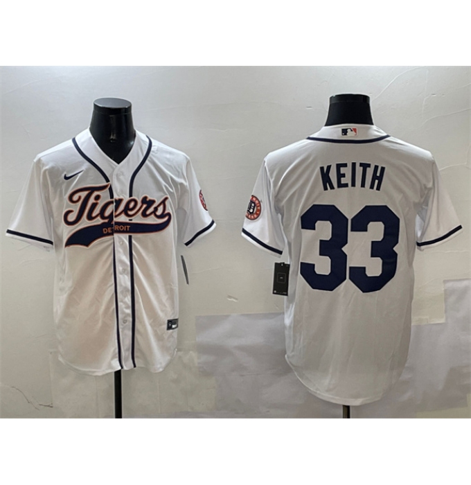 Men's Detroit Tigers #33 Colt Keith White With Cool Base Stitched Baseball Jersey