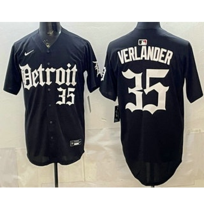 Men's Detroit Tigers #35 Justin Verlander Black Limited Cool Base Stitched Jersey