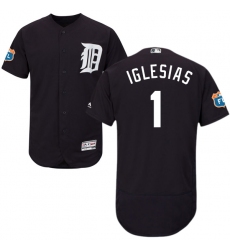 Men's Majestic Detroit Tigers #1 Jose Iglesias Navy Blue Alternate Flex Base Authentic Collection MLB Jersey